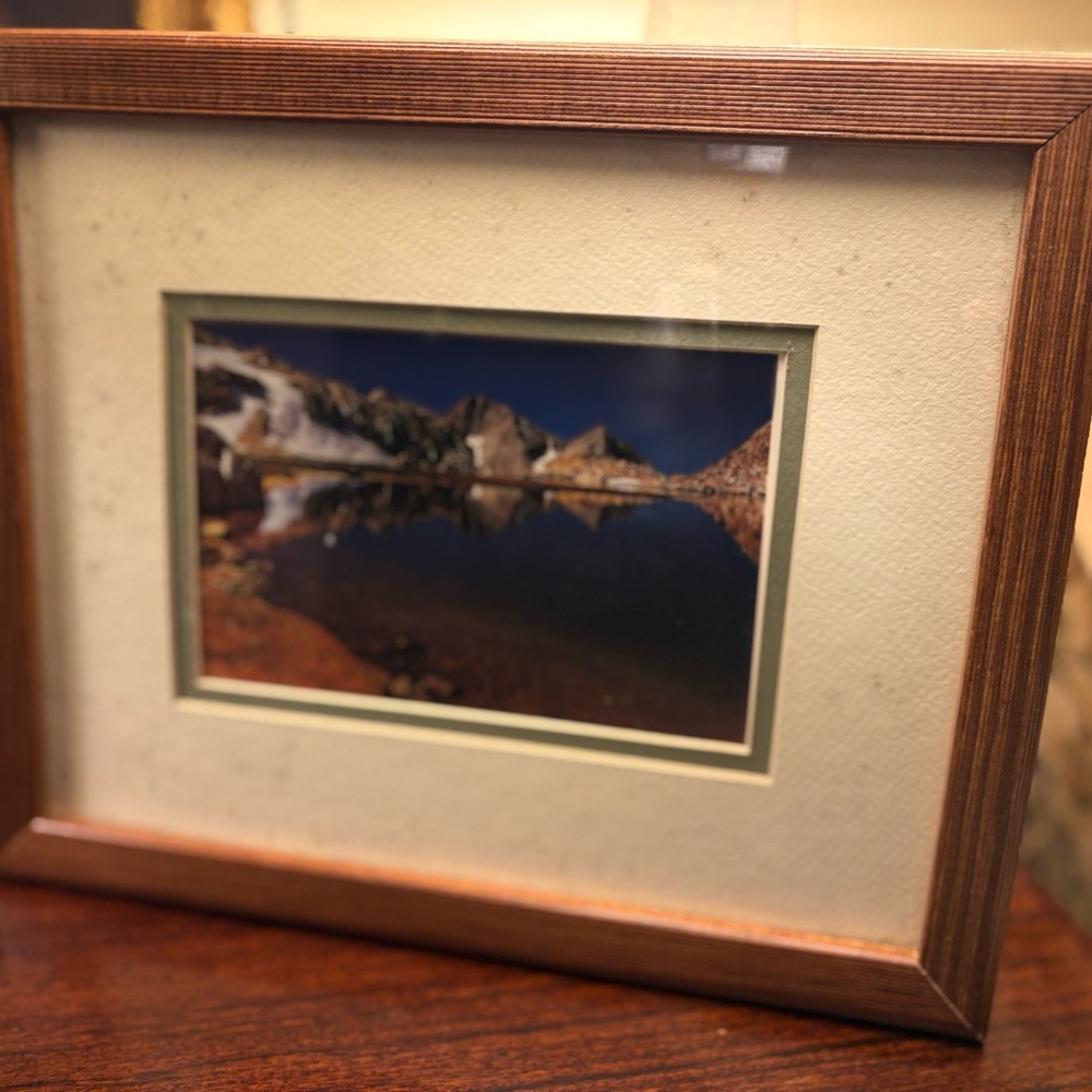 Framed Mountain Lake Photograph – Rustic Wood Wall Art